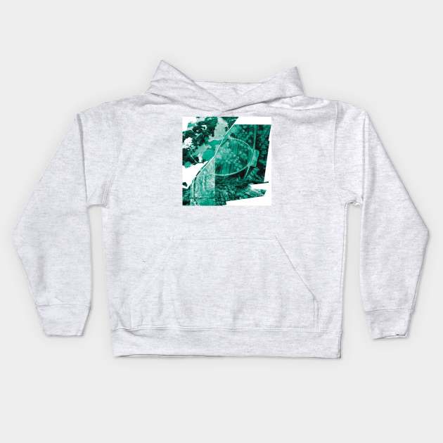 big wetland city urban collage photo art ecopop in nature landscape in emerald jade color Kids Hoodie by jorge_lebeau